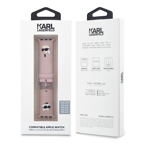 Karl Lagerfeld для Apple Watch 49-46-45-44 mm ремешок 3D Rubber NFT Karl & Choupette heads Pink