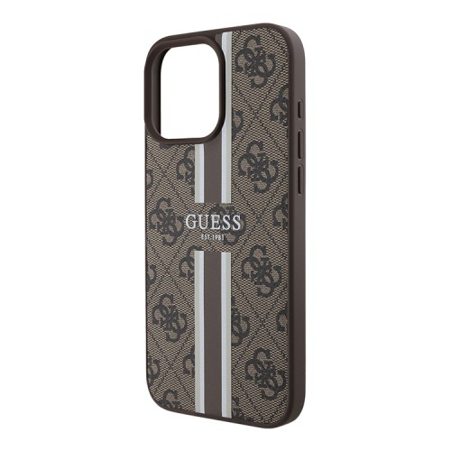Guess для iPhone 16 Pro Max чехол PU кожа 4G Stripes Brown (MagSafe)