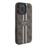 Guess для iPhone 16 Pro Max чехол PU кожа 4G Stripes Brown (MagSafe)