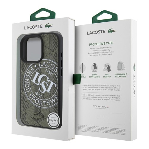 Lacoste для iPhone 16 Pro Max чехол PC/TPU&PVC Sportswear Khaki (MagSafe)