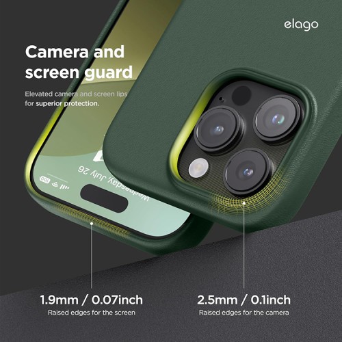 Elago для iPhone 16 Pro Max чехол PU Leather Midnight Green (MagSafe)