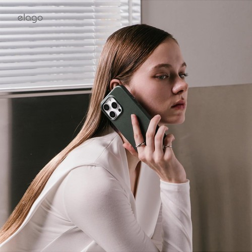 Elago для iPhone 16 Pro Max чехол PU Leather Midnight Green (MagSafe)
