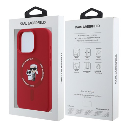Karl Lagerfeld для iPhone 16 Pro чехол Liquid Silicone NFT Karl & Choupette Hard Red (MagSafe)