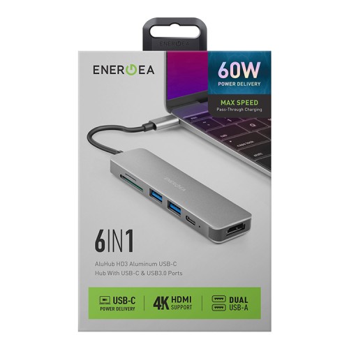 Energea Разветвитель AluHUB HD3 6-in-1 Superspeed Aluminium USB-C 60W Gunmetal