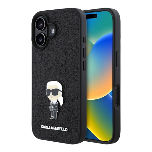 Karl Lagerfeld для iPhone 16 чехол Fixed glitters NFT Karl Ikonik Metal pin Hard Black