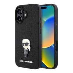 Karl Lagerfeld для iPhone 16 чехол Fixed glitters NFT Karl Ikonik Metal pin Hard Black