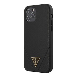 Чехол Guess Saffiano Triangle Metal logo Hard для iPhone 12 | 12 Pro, черный