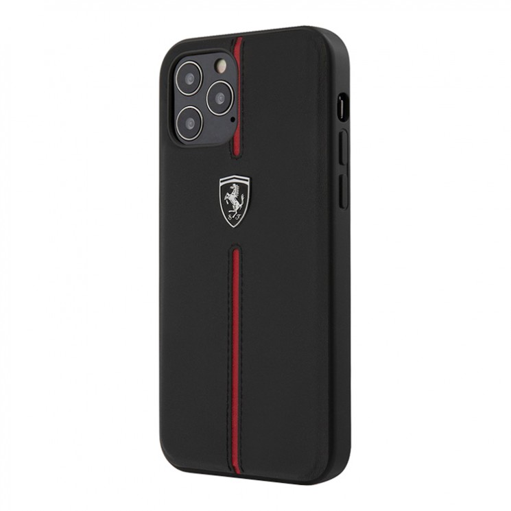 Кожаный чехол Ferrari Off-Track stripe Hard для iPhone 12 Pro Max, черный