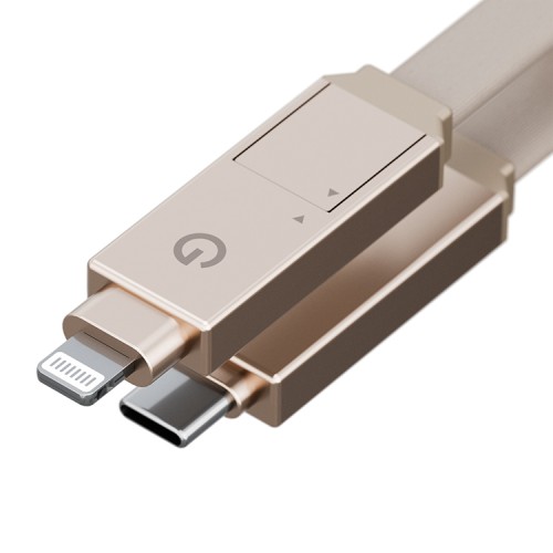 Energea Кабель Sheath 2-in-1 USB-C to C+Lighning MFI 60W 480 Mbps Gold 15cm