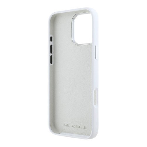 Karl Lagerfeld для iPhone 16 Pro чехол Liquid Silicone Metal Logo Initials Hard White