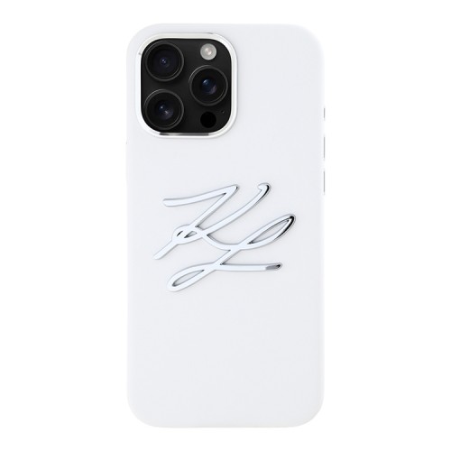 Karl Lagerfeld для iPhone 16 Pro чехол Liquid Silicone Metal Logo Initials Hard White