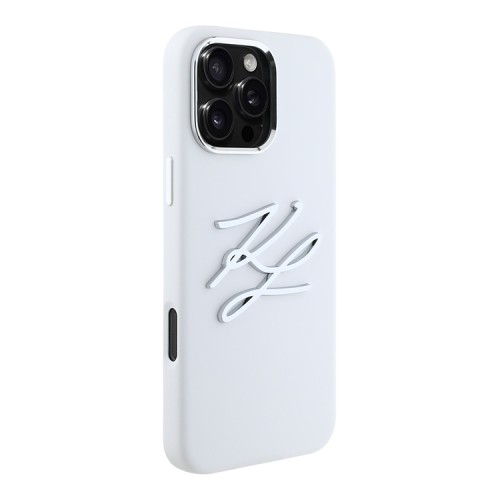Karl Lagerfeld для iPhone 16 Pro чехол Liquid Silicone Metal Logo Initials Hard White