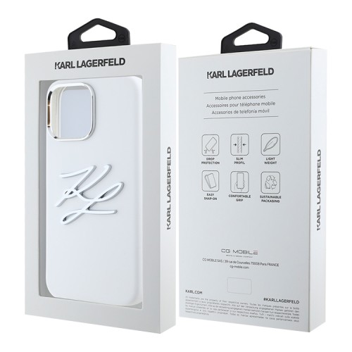 Karl Lagerfeld для iPhone 16 Pro чехол Liquid Silicone Metal Logo Initials Hard White