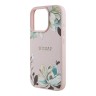 Guess для iPhone 15 Pro Max чехол PU Grained leather Flowers Metal logo Hard Pink (MagSafe)