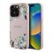 Guess для iPhone 15 Pro Max чехол PU Grained leather Flowers Metal logo Hard Pink (MagSafe)