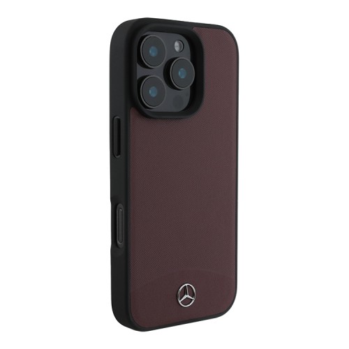 Mercedes для iPhone 16 Pro Max чехол Leather Textured and Smooth Metal logo Hard Red (MagSafe)
