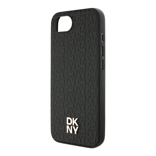 DKNY для iPhone 16e чехол PU Repeat Stack metal logo Hard Black (MagSafe)