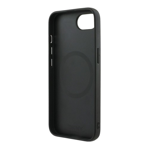 DKNY для iPhone 16e чехол PU Repeat Stack metal logo Hard Black (MagSafe)