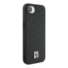 DKNY для iPhone 16e чехол PU Repeat Stack metal logo Hard Black (MagSafe)