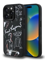 Karl Lagerfeld для iPhone 15 Pro Max чехол PU-кожа зернистая Sketch Black (MagSafe)