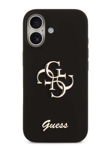 Guess для iPhone 17 чехол Liquid silicone 4G Big and Script metal logo Hard Black