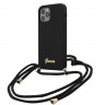 Чехол Guess Liquid Silicone Gold Metal logo +Cord для iPhone 12 | 12 Pro, черный