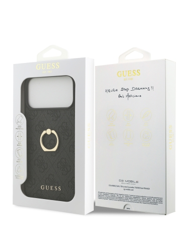 Guess для iPhone 17 Pro Max чехол PU 4G + Ring Hard Black