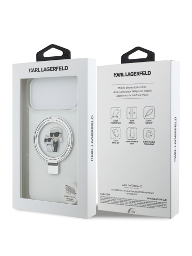 Karl Lagerfeld для iPhone 17 Pro чехол IML + Ring stand NFT Karl & Choupette прозрачный (MagSafe)