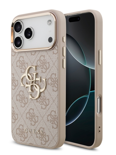 Guess для iPhone 17 Pro чехол PU 4G Big metal logo Gold camera Hard Pink