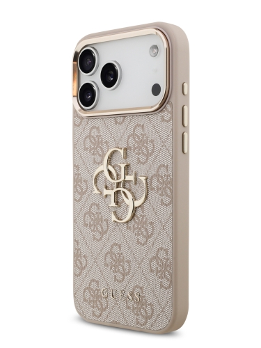 Guess для iPhone 17 Pro чехол PU 4G Big metal logo Gold camera Hard Pink