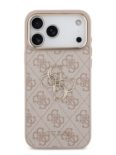 Guess для iPhone 17 Pro чехол PU 4G Big metal logo Gold camera Hard Pink