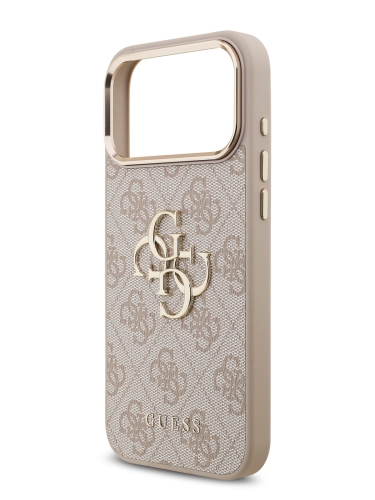 Guess для iPhone 17 Pro чехол PU 4G Big metal logo Gold camera Hard Pink