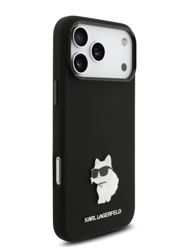 Karl Lagerfeld для iPhone 17 Pro Max чехол Liquid silicone NFT Choupette Metal pin & Camera Hard Black
