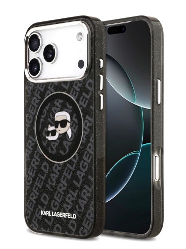 Karl Lagerfeld для iPhone 17 Pro чехол IML NFT Karl&Choup Head on logo Metal Cam Hard Black (MagSafe)