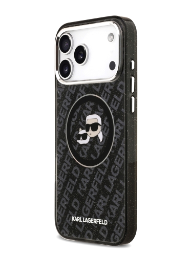 Karl Lagerfeld для iPhone 17 Pro чехол IML NFT Karl&Choup Head on logo Metal Cam Hard Black (MagSafe)