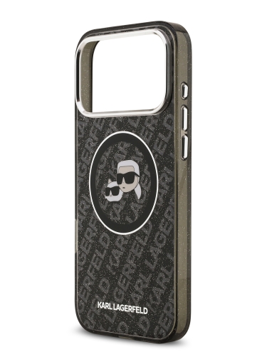 Karl Lagerfeld для iPhone 17 Pro чехол IML NFT Karl&Choup Head on logo Metal Cam Hard Black (MagSafe)