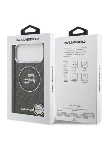 Karl Lagerfeld для iPhone 17 Pro чехол IML NFT Karl&Choup Head on logo Metal Cam Hard Black (MagSafe)