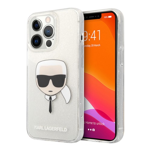 Karl Lagerfeld TPU Glitters Karl's head чехол для iPhone 13 Pro Max, серебристый