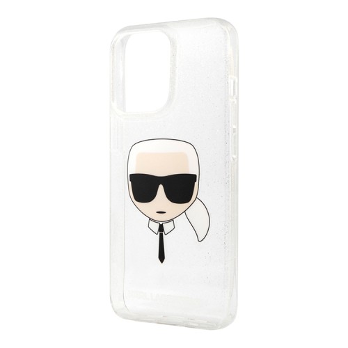 Karl Lagerfeld TPU Glitters Karl's head чехол для iPhone 13 Pro Max, серебристый
