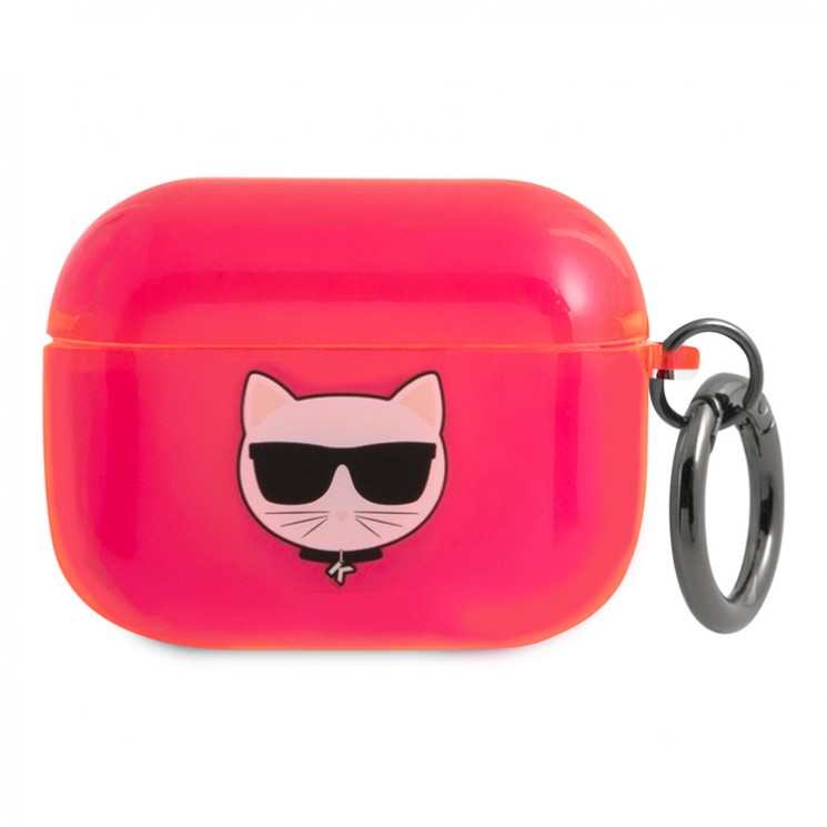 Чехол Karl Lagerfeld TPU FLUO with ring Choupette Transparent для Airpods Pro, розовый