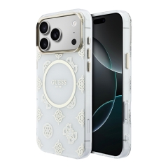Guess для iPhone 17 Pro чехол IML Peony Dots Metal Cam Hard White (MagSafe)
