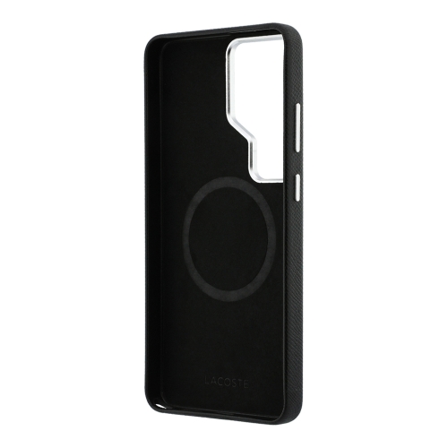 Lacoste для Galaxy S26 Ultra чехол PU Grained Metal Foil logo & Cam Hard Black/Silver (MagSafe)