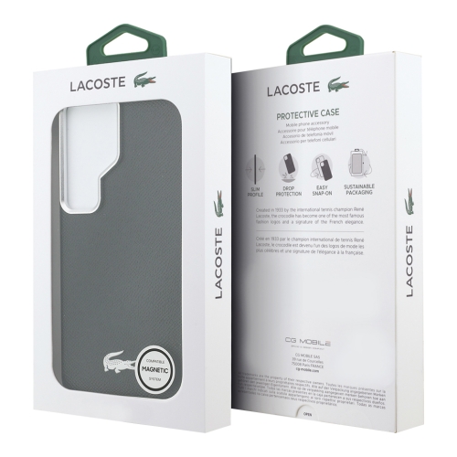 Lacoste для Galaxy S26 Ultra чехол PU Grained Metal Foil logo & Cam Hard Black/Silver (MagSafe)
