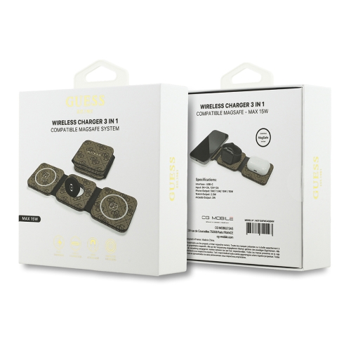 Guess Беспроводное СЗУ MagSafe Wireless 3in1 Foldable charger 15W PU 4G Brown