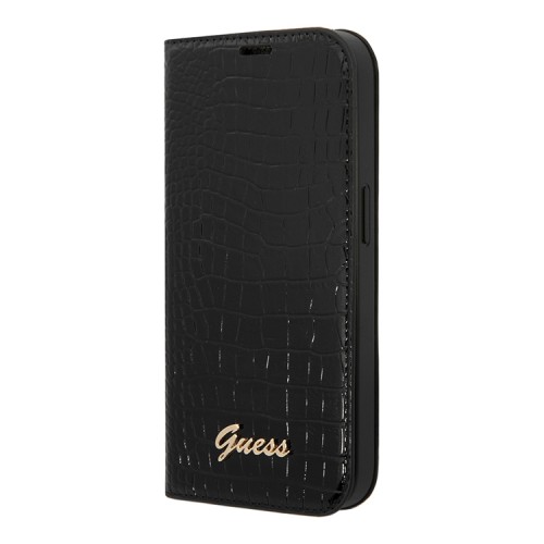 Чехол Guess PU Croco metal logo Booktype для iPhone 14, черный