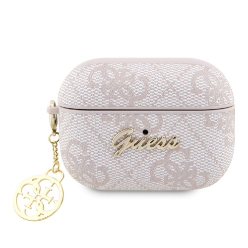 Чехол Guess PU leather 4G with metal logo and Heart charm для Airpods Pro 2, розовый