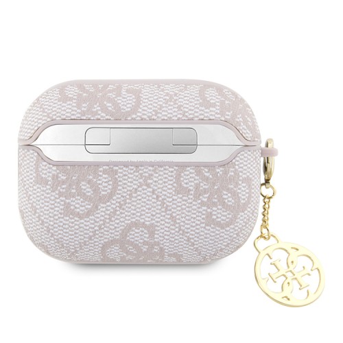 Чехол Guess PU leather 4G with metal logo and Heart charm для Airpods Pro 2, розовый