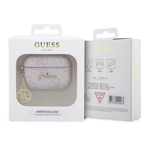 Чехол Guess PU leather 4G with metal logo and Heart charm для Airpods Pro 2, розовый