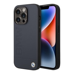 Кожаный чехол BMW Signature Logo imprint Hard для iPhone 14 Pro Max, синий