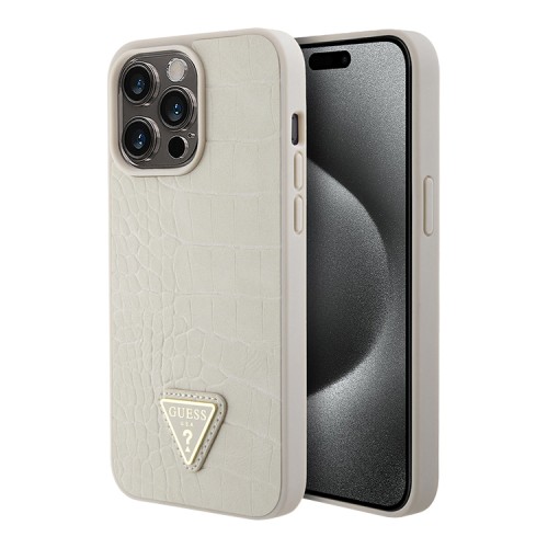Guess для iPhone 15 Pro Max чехол PU Croco Triangle metal logo Hard Gold
